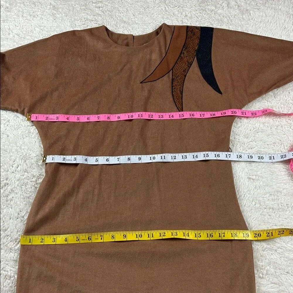 Vintage 80s Dolman‎ sleeve and pencil skirt brown chenille peplum belted dress
